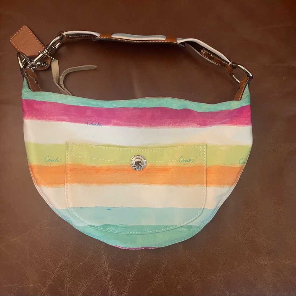 Vintage Coach  Hampton Watercolor Stripe Small Hobo Bag
